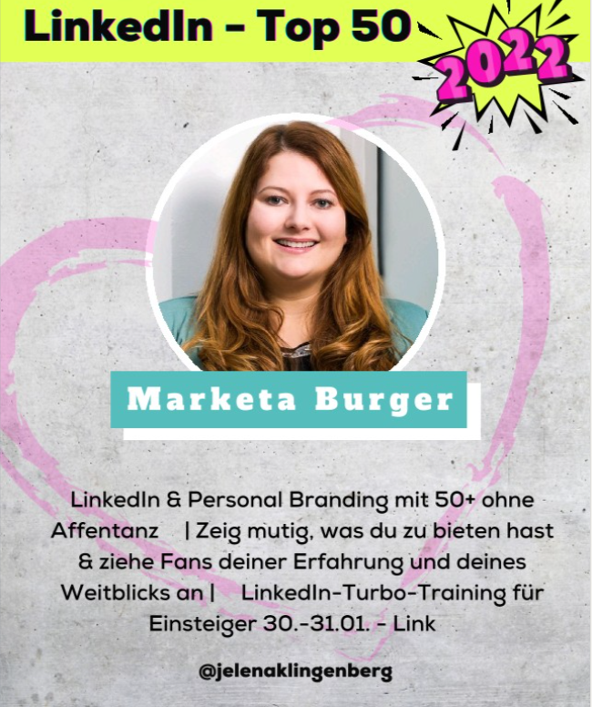 Auszeichnung Marketa Burger LinkedIn Top 50